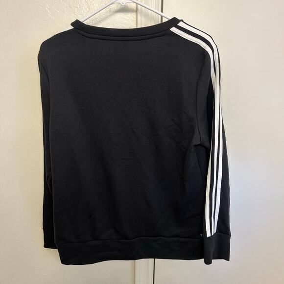 Adidas Black Pullover Sweatshirt Size Medium 3 White Stripes Long Sleeve No Zip - Picture 6 of 7